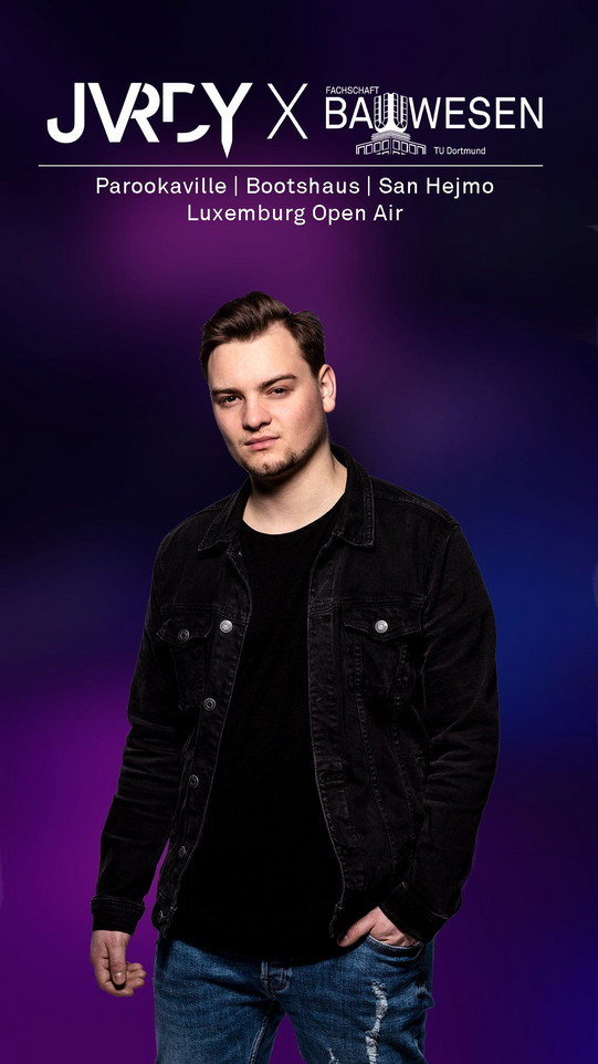 8.11.2024 im FZW, darPlakat für Bauwesen Party am auf zu sehen der DJ namens JVRDY
